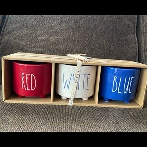 Rae Dunn red white and blue planters